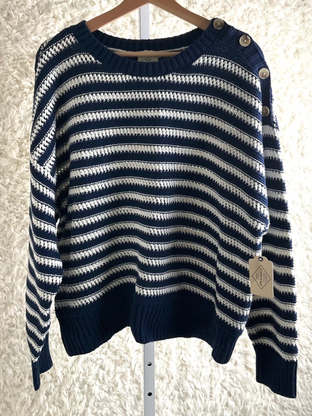 ST. JOHN'S BAY WOMEN'S STRIPED CREWNECK SWEATER~SIZE XL~NEW WITH TAGS!